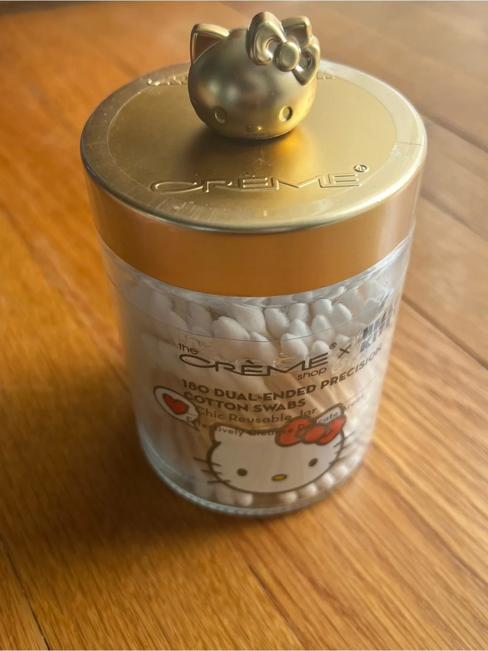 Hello Kitty Gold Lid Cotton Swabs Jar - White